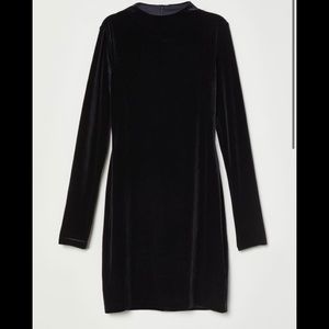 Black velour mock neck long sleeve dress